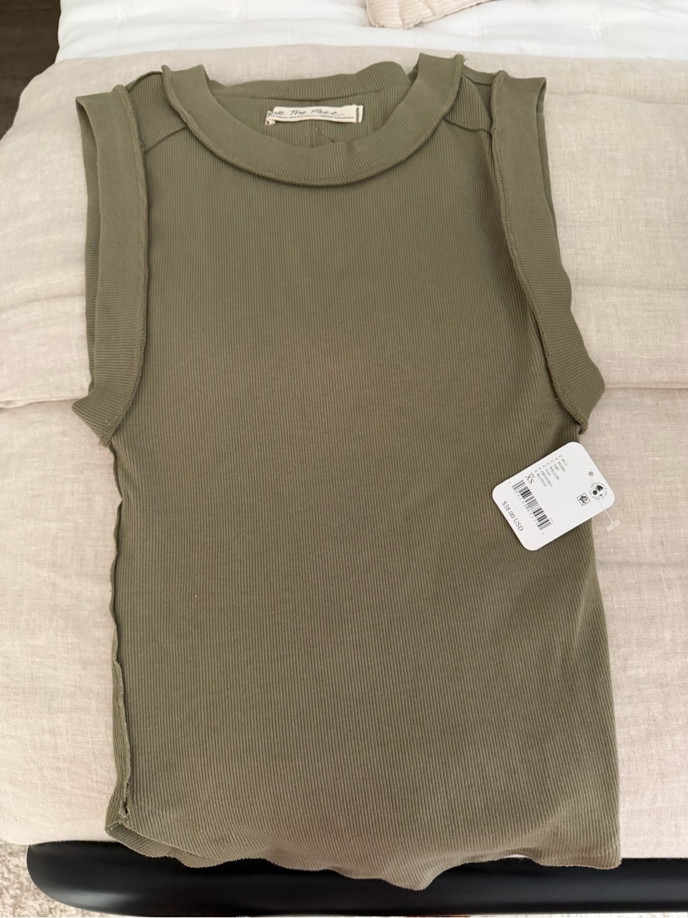 FREE PEOPLE Sleeveless Ribbed Tank Top - Olive Green XS